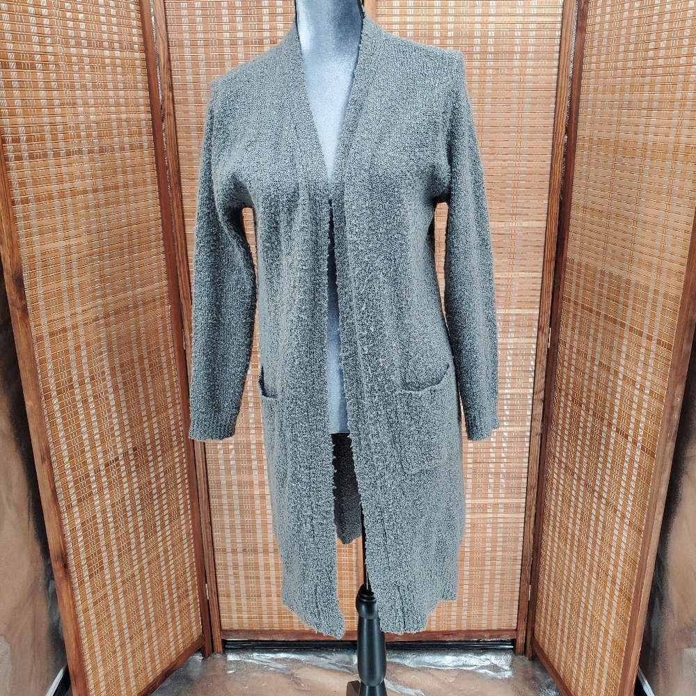 ◇ Alison Andrews Gray Open Front Popcorn Knit Duster Cardigan Size Small